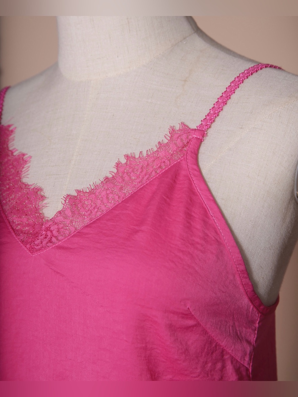 POL Pink Satin Lace Slip Dress Boho Romantic Midi Adjustable Straps - Picture 6 of 6